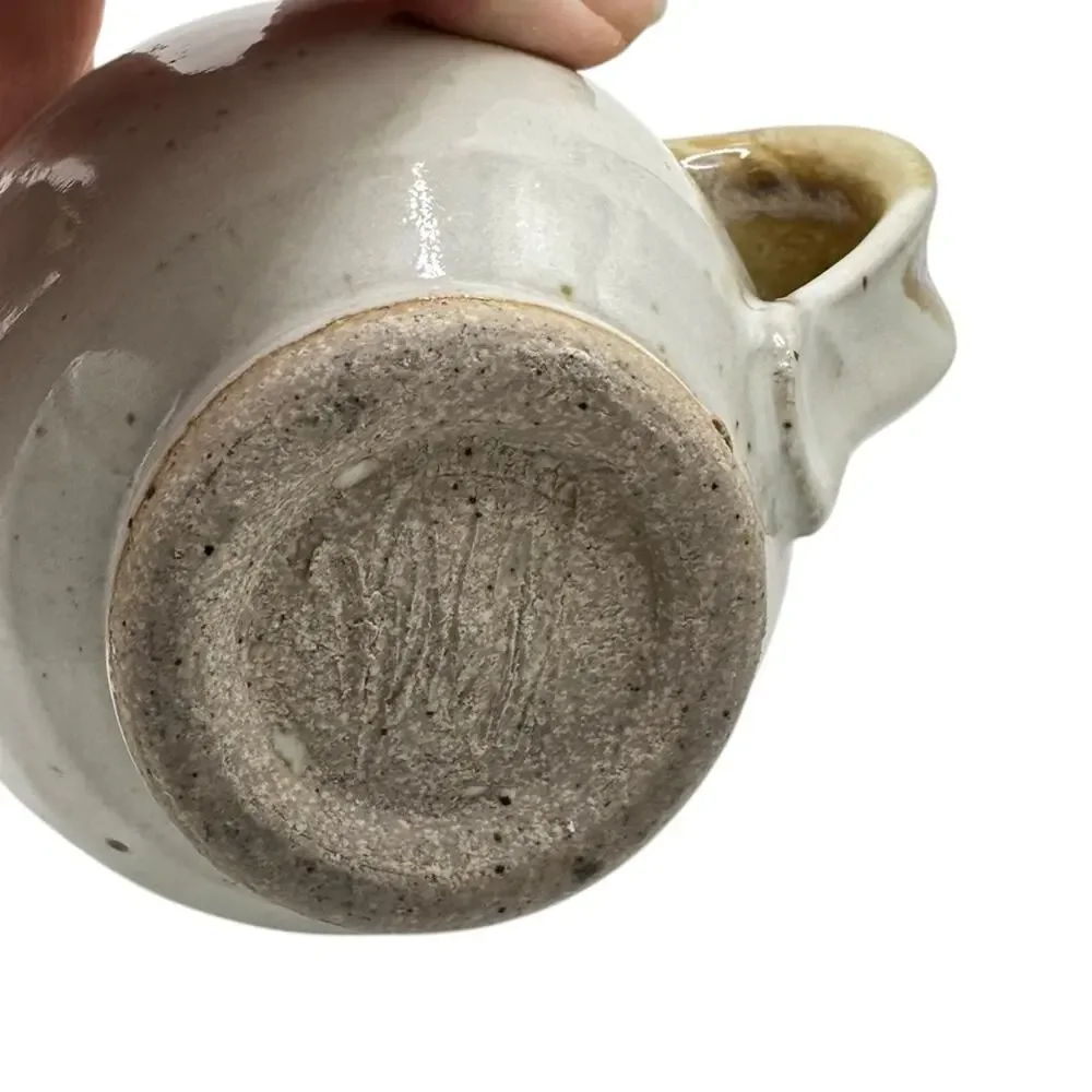 Stoneware Drip Glaze Creamer Pitcher Signed Pottery 12 0z